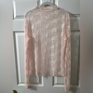 Sheer Pink Lace Long Sleeve Top